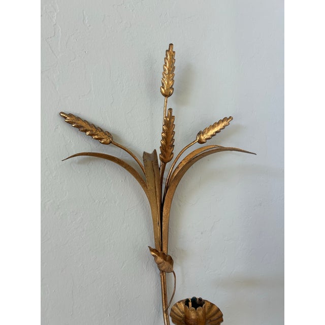 Italian 1950s Italian Florentine Tole Candle Sconce Wheat Motif For Sale - Image 3 of 9