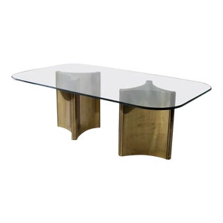 1970s Mastercraft Brass and Glass Double Pedestal Dining Table For Sale