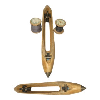 Vintage Belgian Weaving Loom Shuttles & Spools, S/4 For Sale