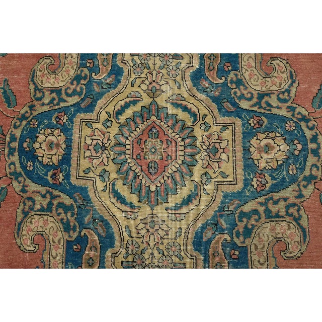 Tabriz Rug 9’8” X 12’9” Pink Wool Vintage Distressed Hand-Knotted Carpet For Sale In Philadelphia - Image 6 of 15