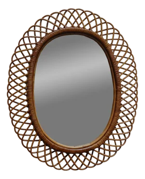 Oval Rattan and Bamboo Wall Mirror attributed to Franco Albini, 1960s