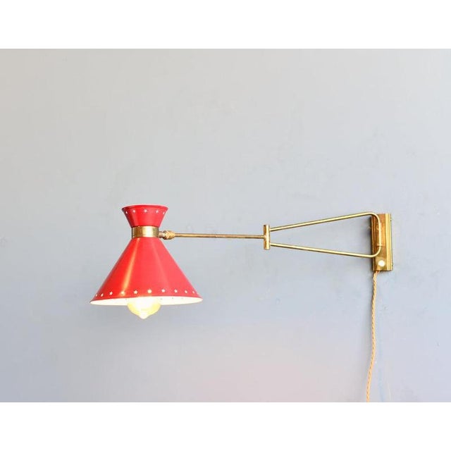 Metal, Brass, and Glass Diablo Wall Lamp by René Mathieu for Lunel, 1950s For Sale - Image 4 of 6