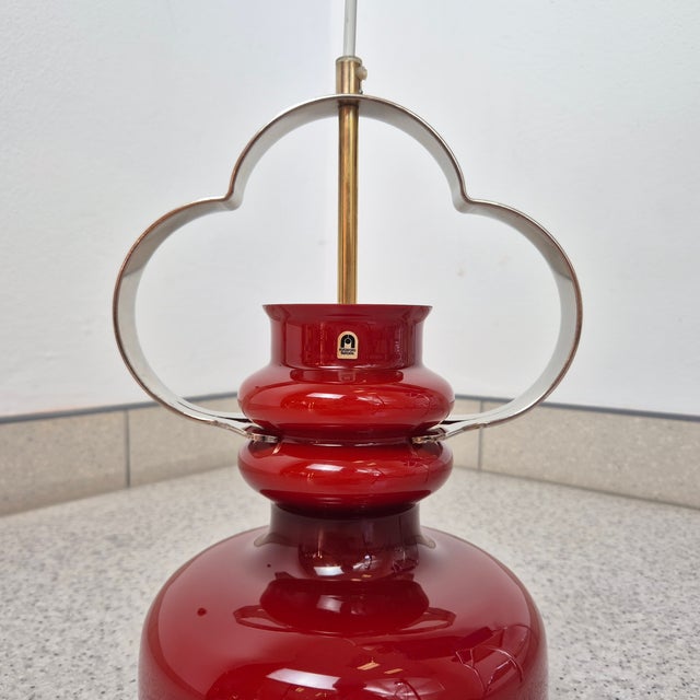 Mid-Century Modern Red Glass Pendant Lamp from Flygsfors, Sweden, 1960s For Sale - Image 3 of 10