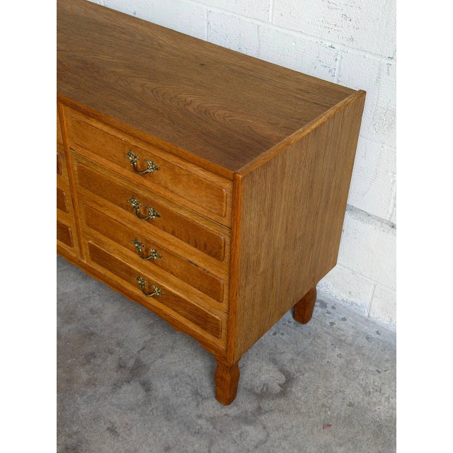 In Style of Henning Kjærnulf Oak Wooden Dresser Lowboy Chest of Drawers Denmark 1960s For Sale - Image 4 of 10