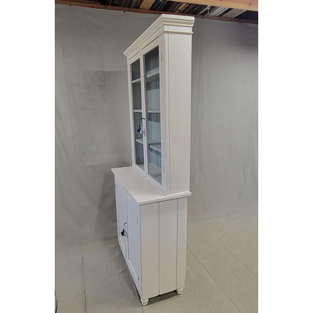 Antique English Country Painted Two Piece China Curio Cabinet For Sale - Image 16 of 17
