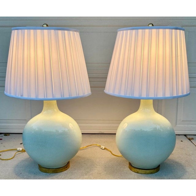 Mid 20th Century F. Schumacher & Co. Large Celadon Green Porcelain Table Lamps - a Pair For Sale - Image 12 of 18