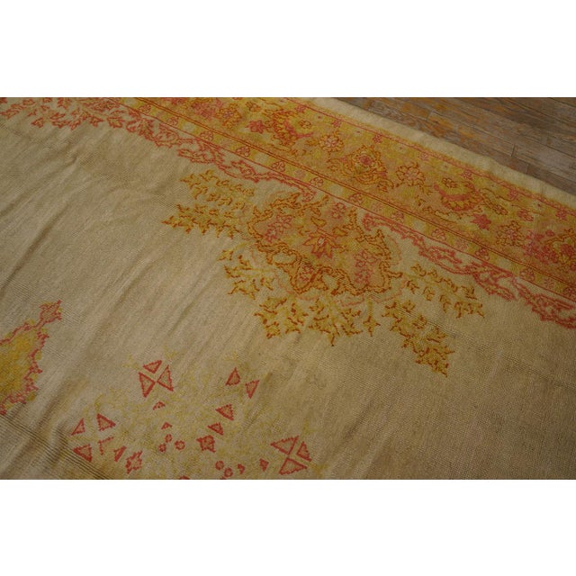 Ivory Stunning Ivory Field Color Intricate Geometric Design Antique Oushak Turkish Rug For Sale - Image 8 of 12