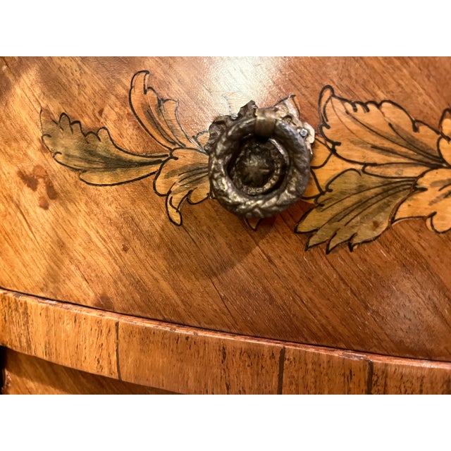 Wood Mid 20th Century Marble Top Three Drawer Floral Motif Commode For Sale - Image 7 of 11