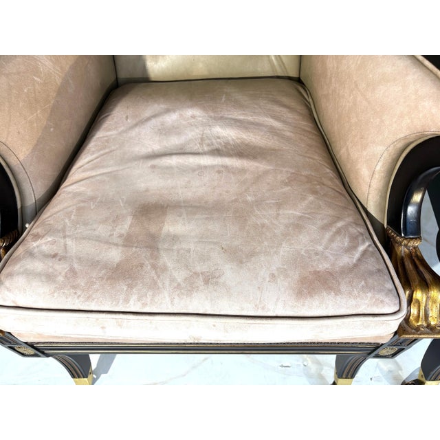 Baker Furniture Company Classical Style Leather Armchairs by Baker - Set of 2 For Sale - Image 4 of 9