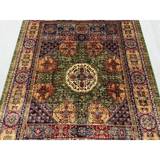 Textile Green Mamluk Natural Dye Wool Rug, 5'2" X 6'11" For Sale - Image 7 of 15