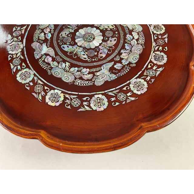 1980s Korean-Lacquered hardwood.Mother of Pearl Inlay- Tea Table For Sale - Image 4 of 10