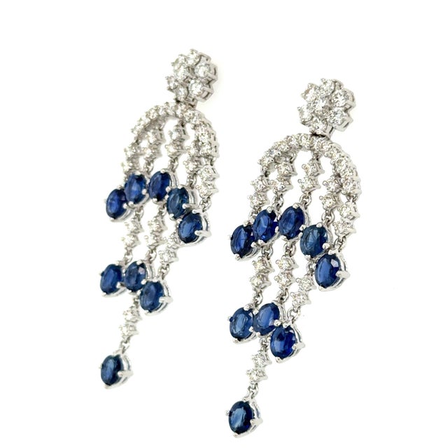 Sapphire and Diamond Chandelier Earrings, 18k, Pair For Sale - Image 4 of 4