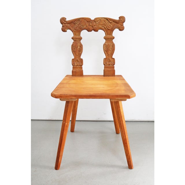 Brown Folk Art Plank Chair with Mythical Creatures, Italy, 1950 For Sale - Image 8 of 8