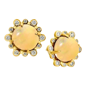 Syna Yellow Gold Opal Earrings with Diamonds, a Pair