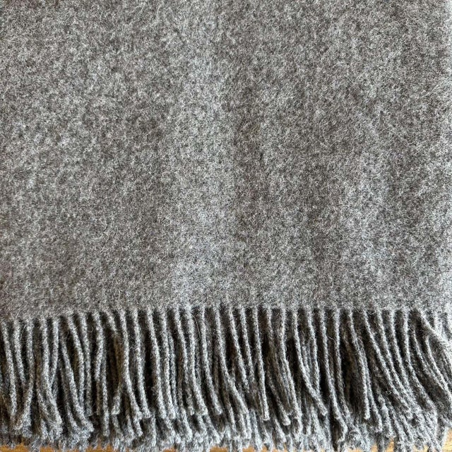 Alpaca Wool Throw With Fringe in Dark Grey For Sale - Image 4 of 4