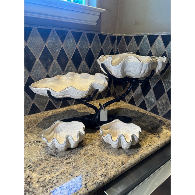 Rare Pottery Barn “ Under the Sea “ Ceramic Shell Serving Collection With Sculptural Metal Stand - 4 Pieces For Sale - Image 6 of 10
