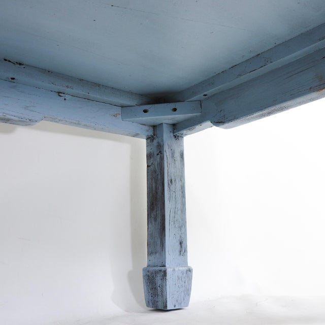 Vintage Swedish Blue-Grey Wash Wood Coffee Table With Ming Style Leg and Shagreen Top For Sale - Image 16 of 17