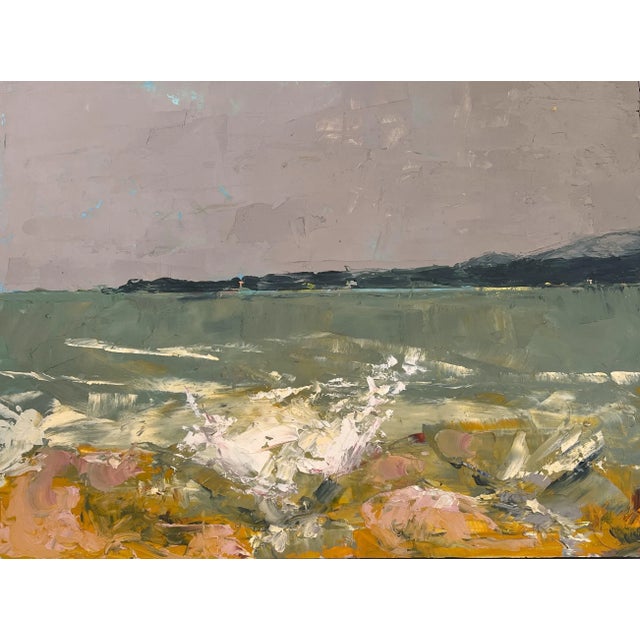 Seascape on Board Original Oil Painting by Shann Spishak "Crashing Waves" For Sale In Seattle - Image 6 of 6