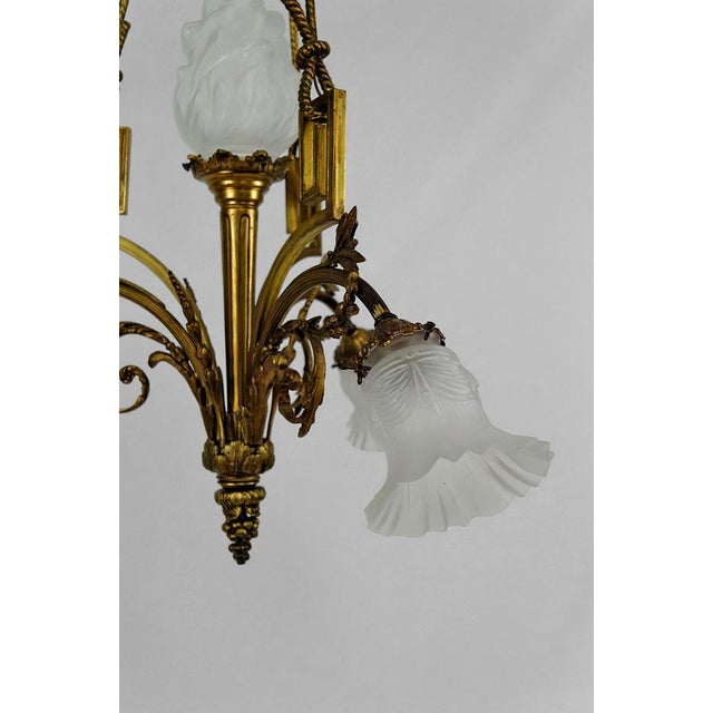 Louis XVI Neoclassical Style Hanging Light in Gilded Bronze, 1890s For Sale - Image 5 of 16