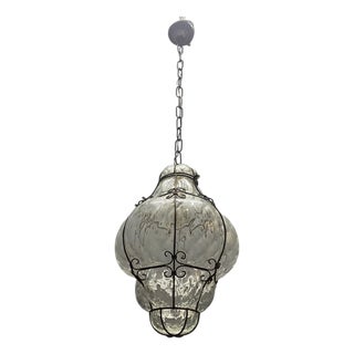 Wrought Iron Murano Glass Light Pendant, 1960s For Sale