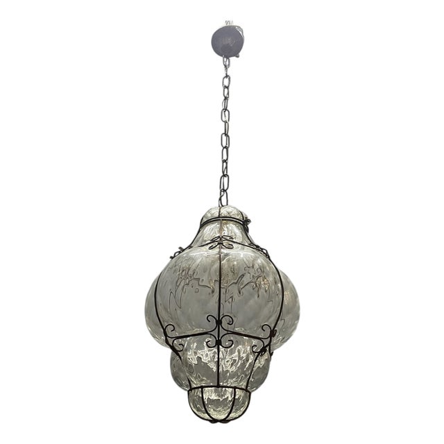 Wrought Iron Murano Glass Light Pendant, 1960s For Sale