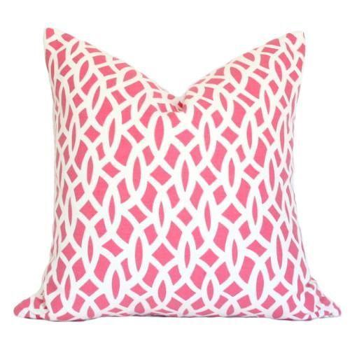 New pair of 17" designer pillows covered in a high-quality fabric from Schumacher with a beautiful pink and white pattern....
