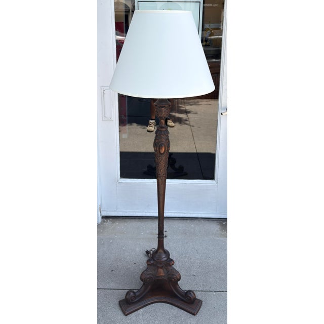 1910s Antique Carved Mahogany Floor Lamp For Sale - Image 5 of 7