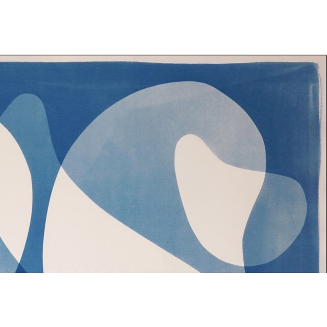 Blue 2026, Abstract Organic Monotype, Modern Floating Shapes in Blue Tones, Back to Back, Handmade MOnotype Cyanotype on Watercolor Paper For Sale - Image 8 of 8