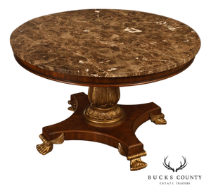 Drexel Neoclassical Revival Round Marble Top Pedestal Dining or Center Table With Claw Feet