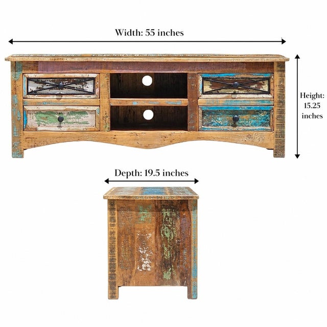 Rustic Reclaimed Wood Tv Stand & Media Console | Coastal Farmhouse Credenza For Sale - Image 11 of 12