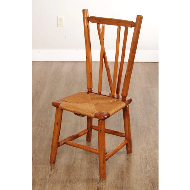 Wood Vintage Rustic Pine Wood and Rush Seat Side Chairs For Sale - Image 7 of 13
