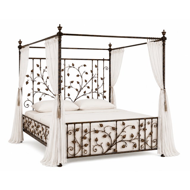 French Country Stunning Iron Canopy Bed With Unique Design For Sale - Image 3 of 4