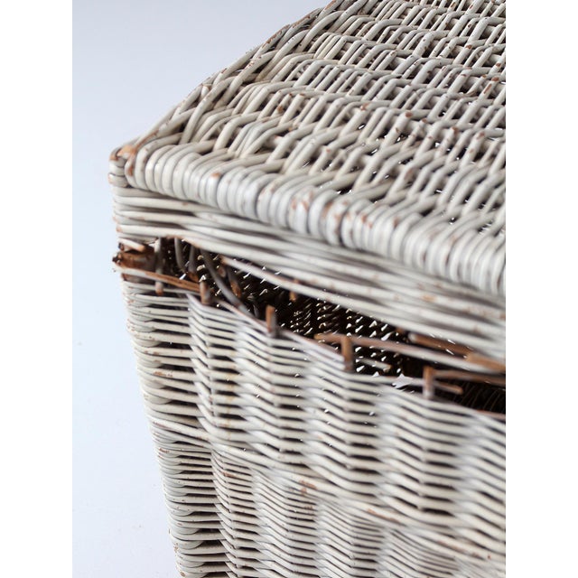Vintage White Wicker Storage Basket For Sale - Image 6 of 18