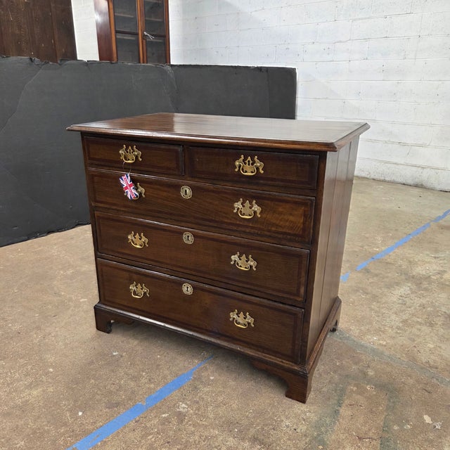 Late 19th Century Late 19th Century Georgian Cherry & Oak Banded 5 Drawer Chest With Brass Handles & Escutheons For Sale - Image 5 of 17