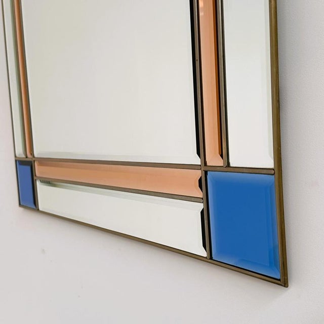 Postmodern Vintage Italian Brass Beveled Mirror, 1980s For Sale - Image 3 of 13