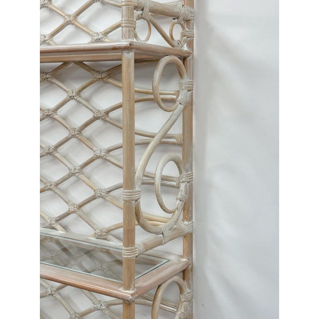Vintage Etagere Henry Link Rattan Whitewash Three-Tier Glass Shelves Coastal For Sale In Tampa - Image 6 of 16