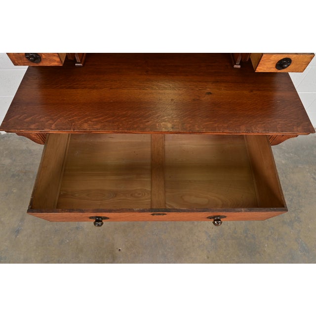 Brown Liberty & Co. Antique English Mission Oak Arts & Crafts Vanity Dresser With Mirror, Circa 1900 For Sale - Image 8 of 15