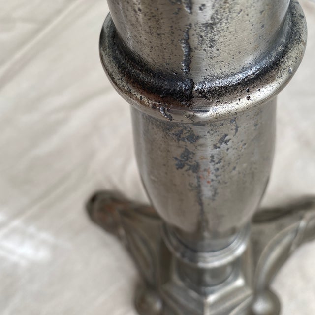 Late 20th Century Vintage Silver Finish Cast Iron Garden Bistro Table With Marble Top For Sale - Image 5 of 12