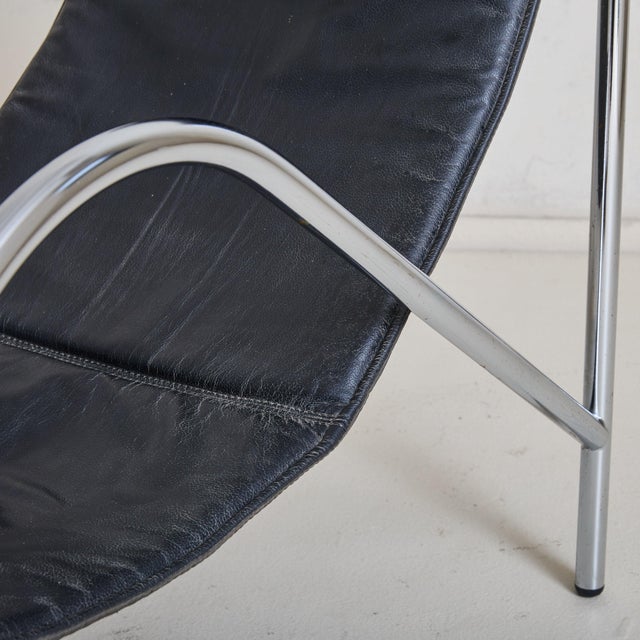 Mid-Century Modern ‘Omega’ Leather + Chrome Armchair by Habitat, 1980s For Sale - Image 3 of 12