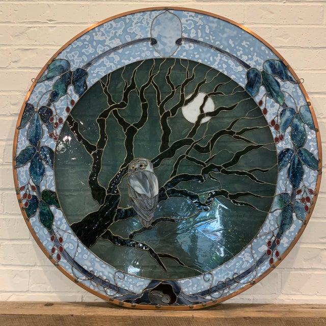 Mid-Century Modern Large Vintage Stained Glass Art (Owl) For Sale - Image 3 of 12