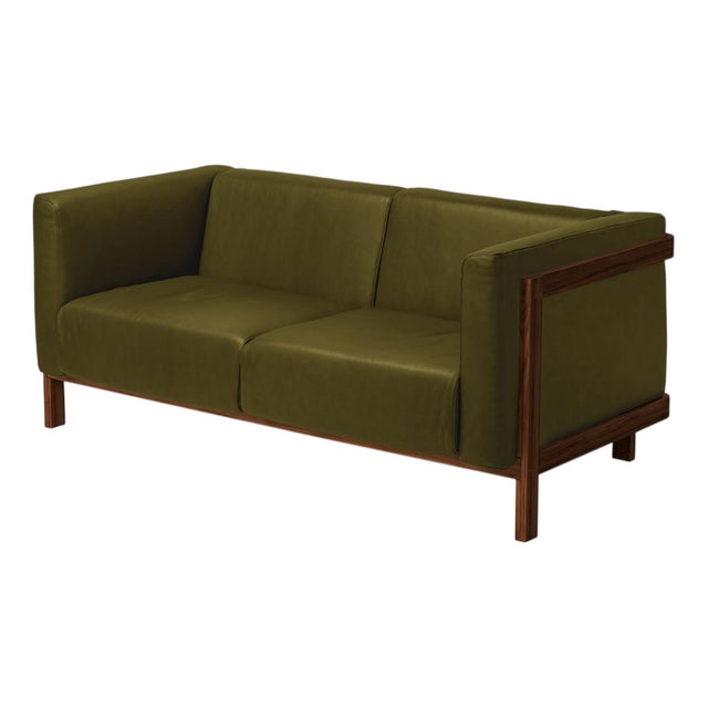 Two-Seater Sofa in Walnut and Leather by Julien Renault For Sale