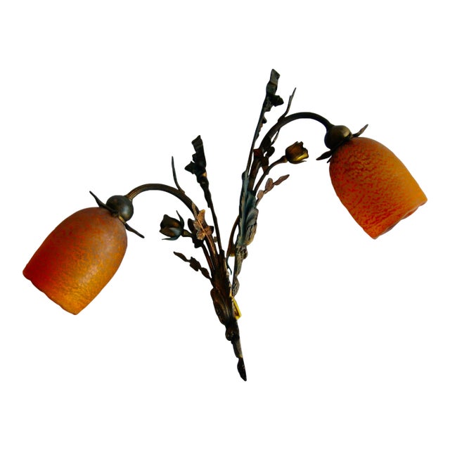 Early 20th Century French Art Nouveau Floral Pair Sconces - a Pair For Sale