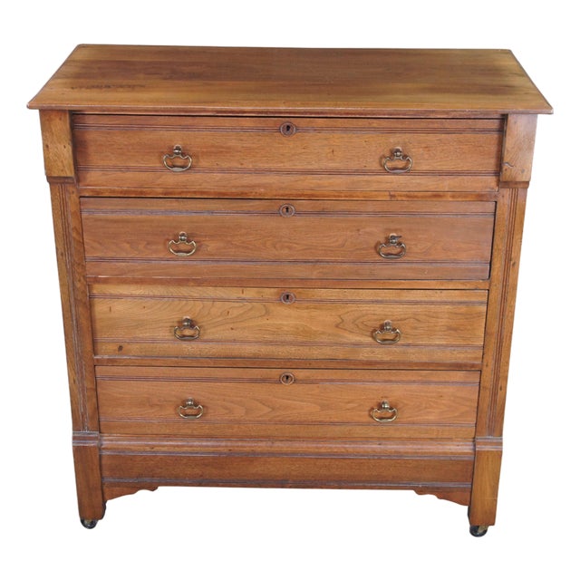 Antique 19th Century American Victorian Walnut Dresser Chest of Drawers For Sale