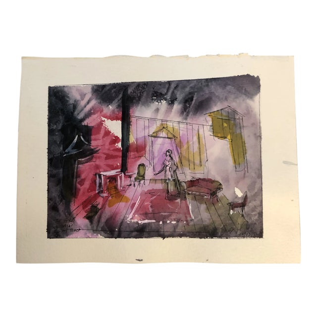 Original Vintage Theatre Illustration Watercolor Painting “ the Idiot” Signed For Sale