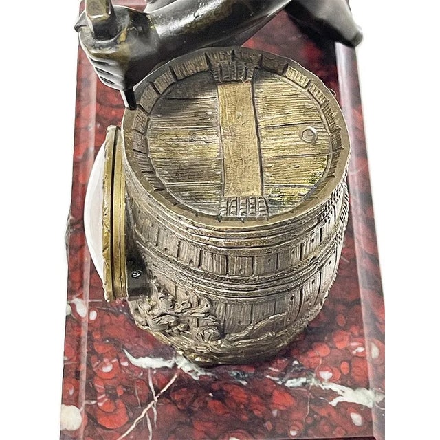 Antique French Mantel Clock in Bronze with Marble Base For Sale - Image 5 of 11