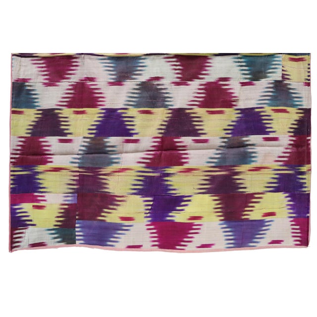 Vintage Uzbek Tribal Silk Ikat Wall Hanging, 1920s For Sale - Image 9 of 16