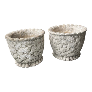 A Pair of Vintage English Cast Stone Oak Leaf & Acorn Planters