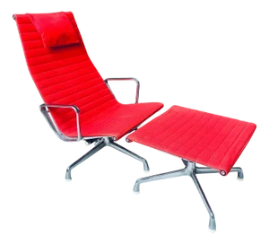 Set of EA 124 Aluminum Chair and EA 125 Ottoman by Charles & Ray Eames for Herman Miller & Vitra, 1960s, Set of 2
