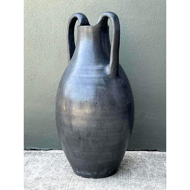 Vintage Large Black Ceramic Amphora Vase For Sale - Image 10 of 12