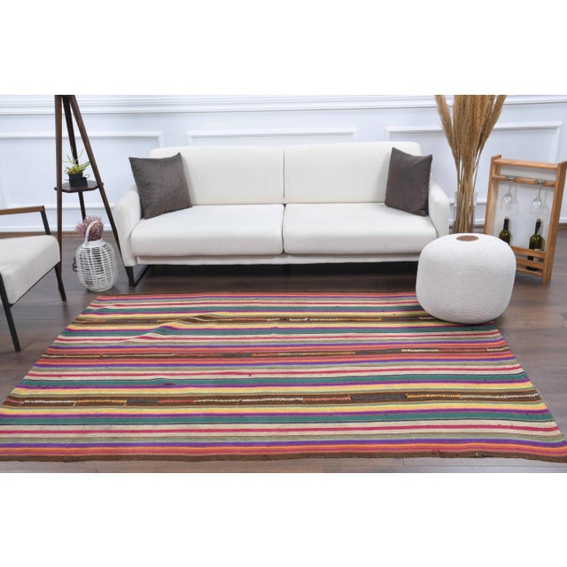 Tribal Vintage Turkish Oushak Handmade Wool Cotton Beige Kilim Area Rug For Sale - Image 3 of 11